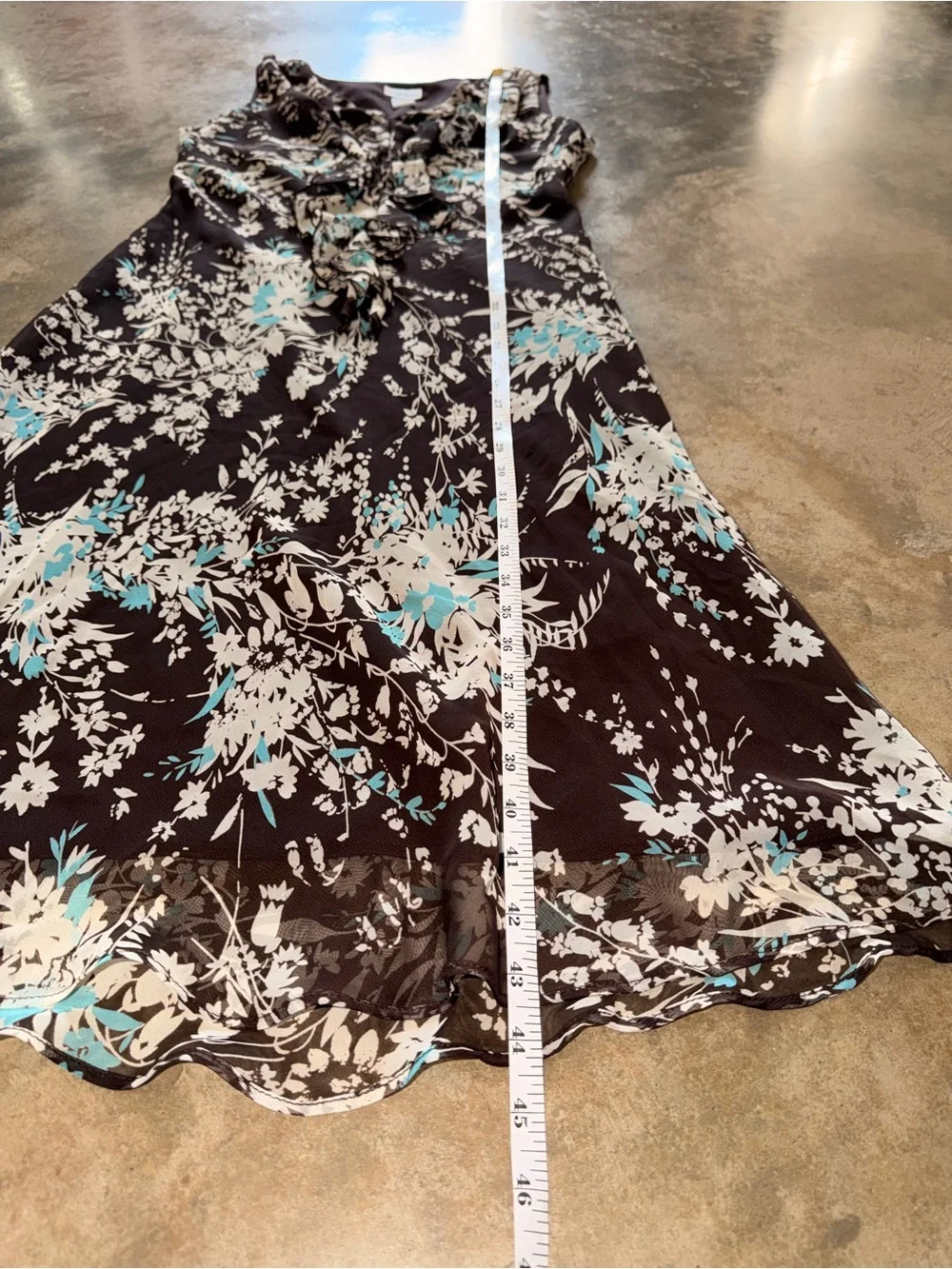 J.B.S. Brown Floral Sleeveless Ruffle V-Neck Midi Dress Size 10 - Picture 8 of 11